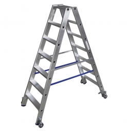 Alu-Stufen-Doppelleiter mit 2x 7 Stufen, fahrbar, Leiterhöhe 1650 mm, max. Arbeitshöhe 3400 mm, Gewicht 9,3 kg