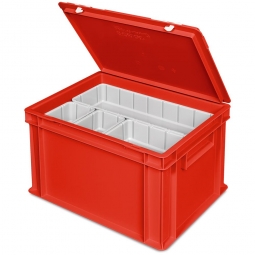Euro-Deckelbehälter mit 2 Einsatzkästen, LxBxH 400x300x245 mm, rot