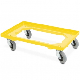Transportroller / Flüster-Roller für Euro-Stapelbehälter 600x400 mm, gelb, offenes Deck, Tragkraft 250 kg