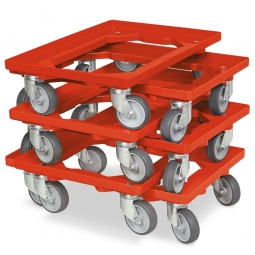 6x Transportroller im Spar-Set, Farbe rot, für Kästen, Körbe, Kartons 600x400 mm