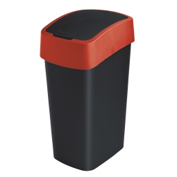 Abfallbehälter mit Schwing- oder Klappdeckel, PP, BxTxH 376x294x653 mm, Inhalt 50 Liter, schwarz/rot