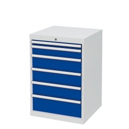 System-Schubladenschrank mit 6 Schubladen, BxTxH 600x575x920 mm, lichtgrau/enzianblau