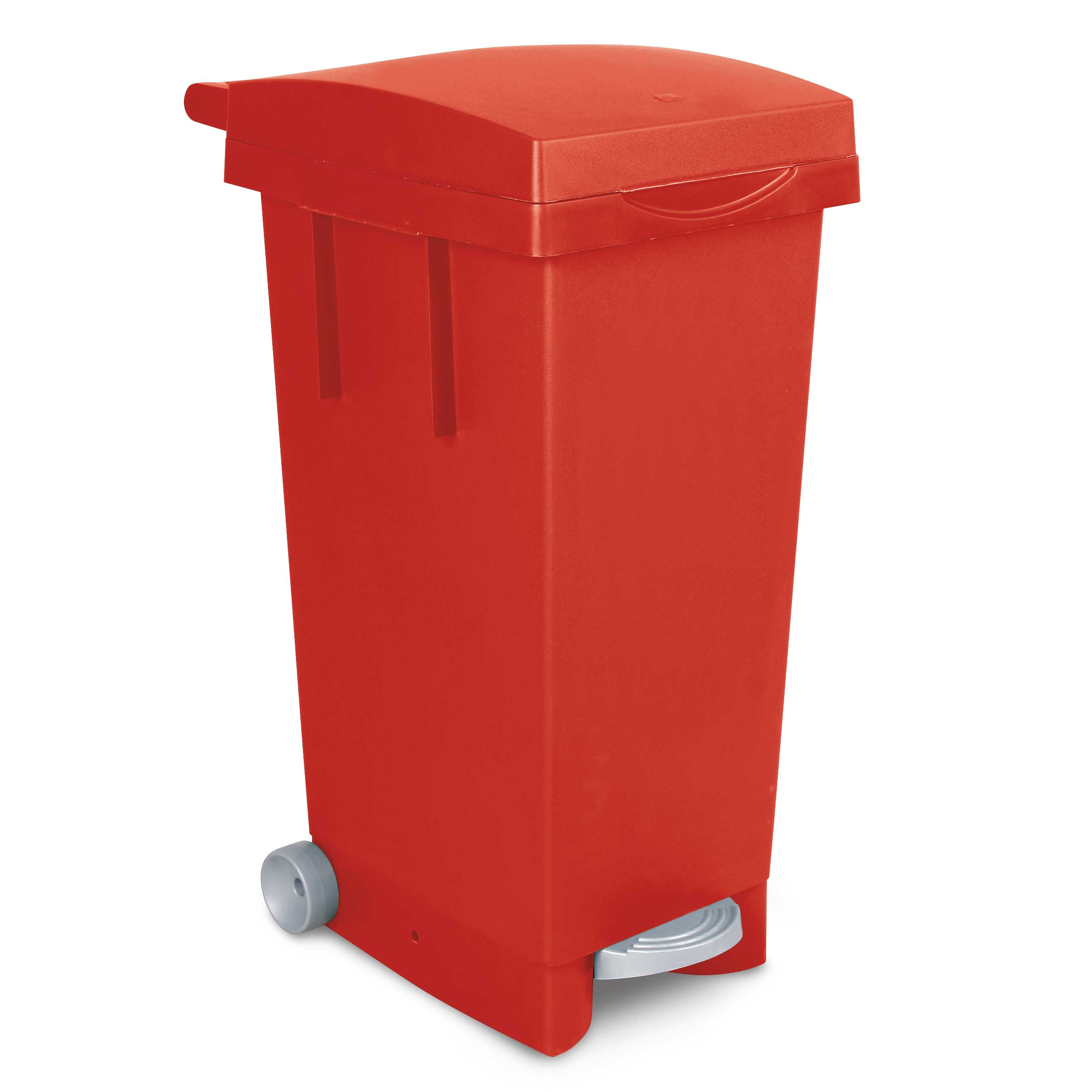 Tret-Abfallbehälter mit Rollen, BxTxH 370 x 510 x 790 mm, Inhalt 80 Liter,  rot, Rolltonnen, Tret-Abfallbehälter, Abfall- und Wertstoff, Umwelt