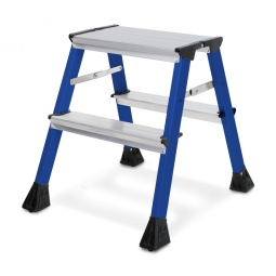 Alu-Doppel-Klapptritt, 2x 2 Stufen, blau, Standhöhe 440 mm, max. Arbeitshöhe 2440 mm, Gewicht 1,7 kg