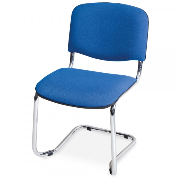 Schwingstuhl, Gestell hochglanzverchromt, Polster blau, stapelbar