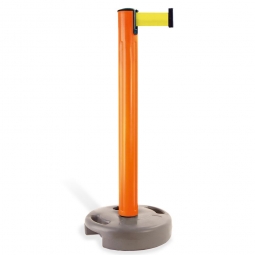 Mobiler Pfosten mit Absperrgurt, Pfosten orange, Gurt neongelb, Höhe 970 mm