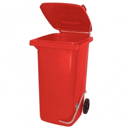 Müllbehälter, 120 Liter, rot, mit Fußpedal, BxTxH 480x550x930 mm, Niederdruck-Polyethylen (PE-HD)