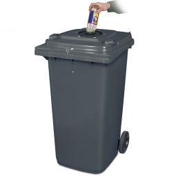 Verschließbarer Müllbehälter mit Flascheneinwurf und Gummirosette, 240 Liter, grau