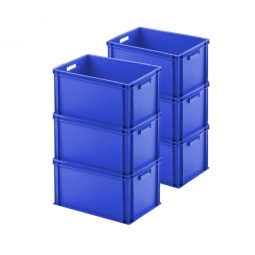 6x Eurostapelbehälter, LxBxH 600x400x320 mm, blau mit Durchfassgriffen