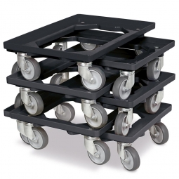 6x Transportroller im Spar-Set, Farbe schwarz, für Kästen, Körbe, Kartons 600x400 mm