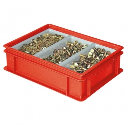 Sortierbehälter LxBxH 400x300x120 mm, rot, mit 3-Mulden-Sortiereinsatz, Gewicht 1,4 kg