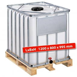 IBC-Container, 600 Liter, auf Holzpalette, LxBxH 1200x800x995 mm, weiß