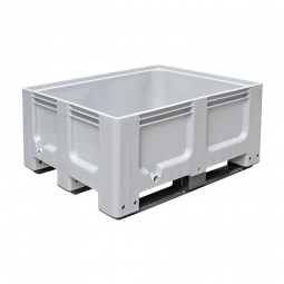Großbox / Großbehälter mit 3 Kufen, 400 Liter, LxBxH 1200x1000x580 mm, Boden/Wände geschlossen, grau