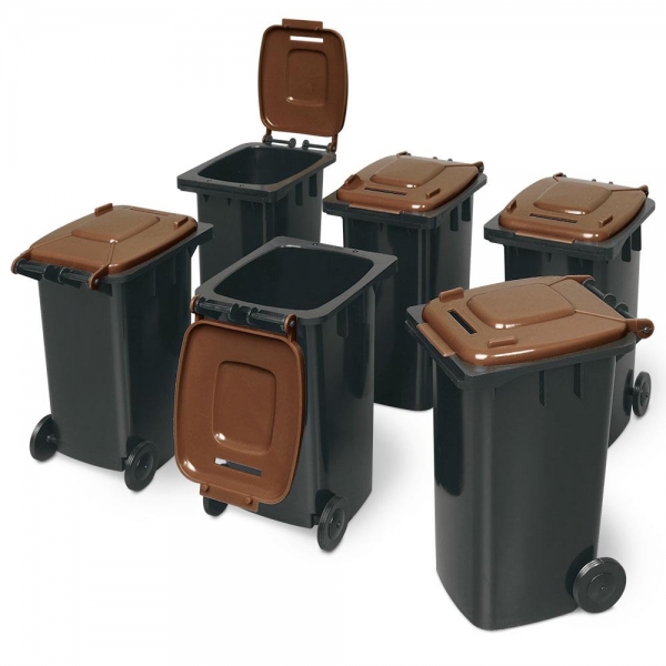 6er-Set Mini-Mülltonne mit Spardosenschlitz, Behälter grau