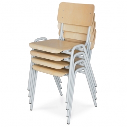 4er-Set Stapel-Stuhl/Warteraum-Stuhl mit Stahlrohrgestell, belastbar bis 150 kg, kunststoffbeschichtet, Sitz und Lehne aus Buchenschichtholz, Gestellfarbe lichtgrau