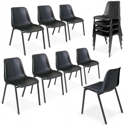 12er Set Formschalenstühle, stapelbar, Oval-Stahlrohr-Gestell 30x15 mm, schwarz