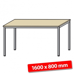 Schreibtisch mit Quadratrohr-Füßen, Farbe silber, Ahorn, BxTxH 1600x800x680-760 mm