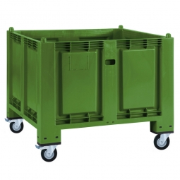Palettenbox mit 4 Lenkrollen, 2 Feststellbremsen, grün, 1200x800x1000 mm, Boden/Wände geschlossen, Tragkraft 250 kg