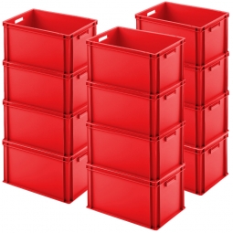 12x Eurostapelbehälter, LxBxH 600x400x320 mm, rot mit Durchfassgriffen