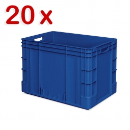 20 Schwerlastbehälter, geschlossen, LxBxH 600x400x420 mm, 84 Liter, 2 Durchfassgriffe, blau