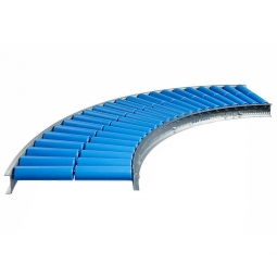 Leicht-Rollenbahnkurve: 45°, Innenradius: 800 mm, Bahnbreite: 400 mm, Achsabstand: 75 mm, Tragrollen Ø 50x2,8 mm