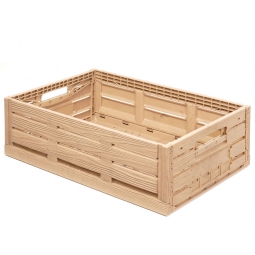 Klappbox im Holzdekor, geschlitzt, PP, LxBxH 600x400x190 mm, 38 Liter, beige