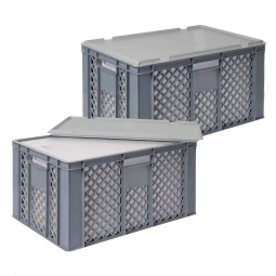 2x EPS-Thermobox im Stapelkorb mit Deckel, LxBxH 600x400x320 mm, grau