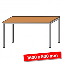 Schreibtisch mit Quadratrohr-Füßen, Farbe silber, Buche, BxTxH 1600x800x680-760 mm
