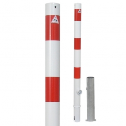 Absperrpfosten, sichtbare Höhe 900 mm, rot/weiß, Herausnehmbare Ausführung, Rundrohr-Ø 60 mm, mit Bodenhülse