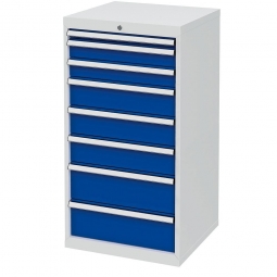 System-Schubladenschrank mit 8 Schubladen, BxTxH 600x575x1220 mm, lichtgrau/enzianblau