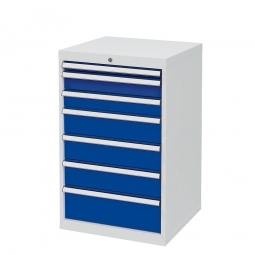 System-Schubladenschrank mit 7 Schubladen, BxTxH 600x575x1020 mm, lichtgrau/enzianblau