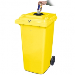 Verschließbarer Müllbehälter mit Flascheneinwurf und Gummirosette, 240 Liter, gelb