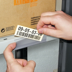 Etikettenhalter, VE = 50 Stück, selbstklebend, BxH 200x62 mm, mit 10 Bögen weißen Etiketten