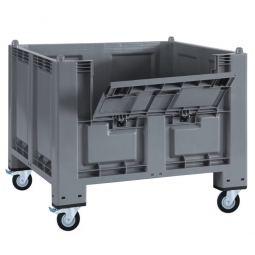 Palettenbox mit Rollen u. Kommissionierklappe, grau, 1200x800x1000 mm, Boden/Wände geschlossen, Tragkraft 250 kg