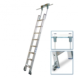 Aluminium-Stufenregalleiter, fahrbar, mit 8 Stufen, Senkrechte Einhängehöhe von 2140 bis 2370 mm