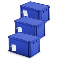 3x Ordner-Archivboxen, für je 7 Ordner (A4, breiter Rücken), inkl. Edelstahl-Zettelklemmer, staubsicher, blau
