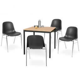 5-teiliges Tischgruppe-Komplettangebot, bestehend aus: 4 Schalenstühlen und 1 Tisch, BxTxH 800x800x750 mm, Buche Dekor / schwarz