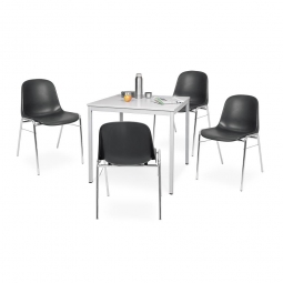 5-teiliges Tischgruppe-Komplettangebot, bestehend aus: 4 Schalenstühlen und 1 Tisch, BxTxH 800x800x750 mm, lichtgrau/schwarz
