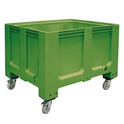 Großbox / Großbehälter mit 4 Lenkrollen und 2 Feststellbremsen, 610 Liter, LxBxH 1200x1000x915 mm, Boden/Wände geschlossen, grün