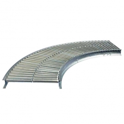 Klein-Rollenbahnkurve: 45°, Innenradius: 800 mm, Bahnbreite: 200 mm, Achsabstand: 50 mm, Tragrollen Ø 30x1,0 mm