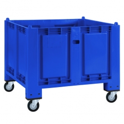Palettenbox mit 4 Gummi-Lenkrollen Ø 120 mm, blau, 1200x800x1000 mm, Boden/Wände geschlossen, Tragkraft 250 kg