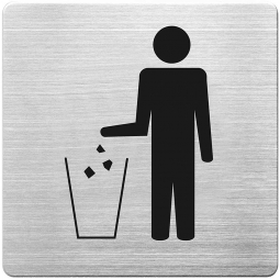 Hinweisschild "Müllentsorgung", Edelstahl, HxBxT 90x90x1 mm