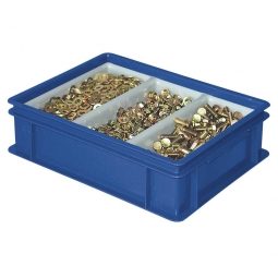 Sortierbehälter LxBxH 400x300x120 mm, blau, mit 3-Mulden-Sortiereinsatz, Gewicht 1,4 kg