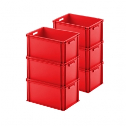 6x Eurostapelbehälter, LxBxH 600x400x320 mm, rot mit Durchfassgriffen
