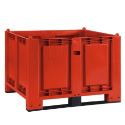Palettenbox mit 2 Kufen, LxBxH 1200x800x850 mm, rot, Boden/Wände geschlossen, Tragkraft 500 kg