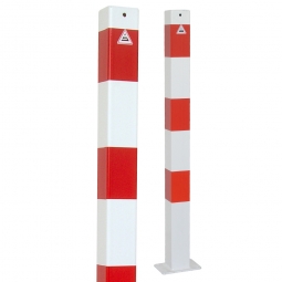 Absperrpfosten, sichtbare Höhe 900 mm, rot/weiß, Vierkant 70x70 mm, feste Ausführung, zum einbetonieren