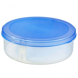 Tortenbox mit Tortenheber, 8,3 Liter, ØxH 350x120 mm, Box glasklar, Deckel blau