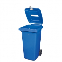 Müllbehälter mit Papiereinwurf, verschließbar, 120 Liter, blau
