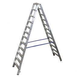 Alu-Stufen-Doppelleiter mit 2x 12 Stufen, fahrbar, Leiterhöhe 2800 mm, max. Arbeitshöhe 4600 mm, Gewicht 18,3 kg