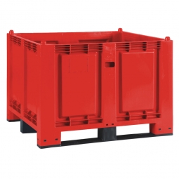 Palettenbox mit 3 Kufen, LxBxH 1200x800x850 mm, rot, Boden/Wände geschlossen, Tragkraft 500 kg